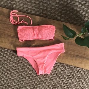 Victoria’s Secret Neon Coral Ruched Bandeau Bikini